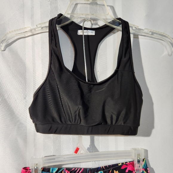 WENLY ZENG 2PC SWEATSUIT BLACK CROP TOP FLORAL PRINT  BOTTOM SIZE SMALL - Picture 4 of 13